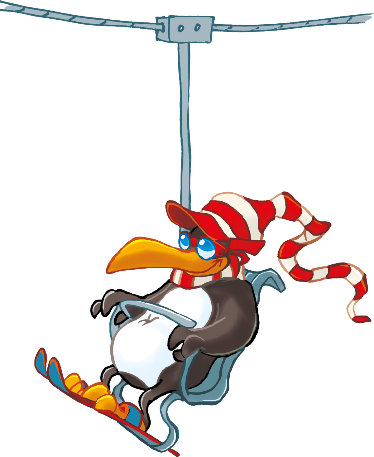 Illustration of BOBO the penguin on the chairlift