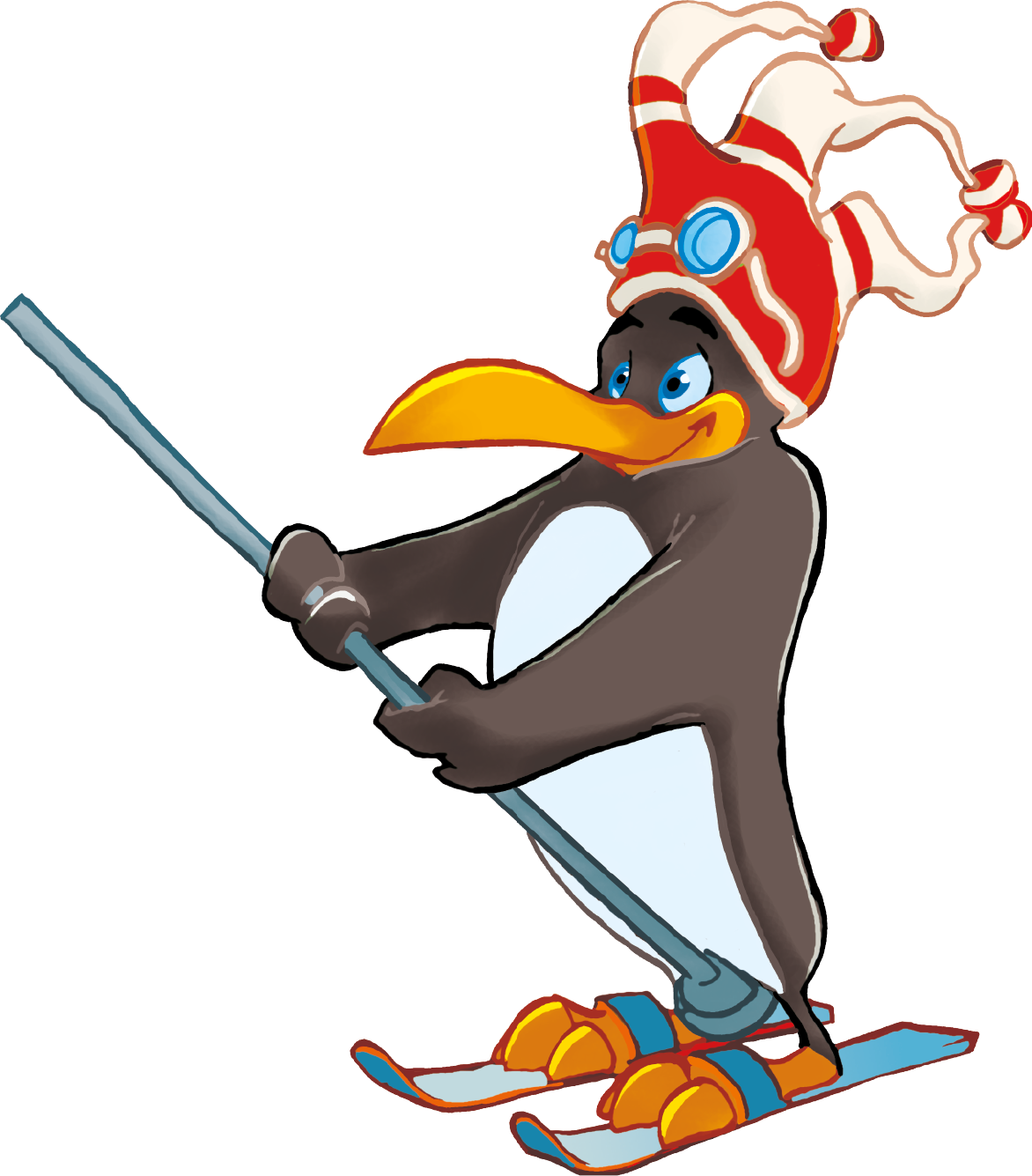 Illustration Pinguin BOBO fährt Tellerlift 