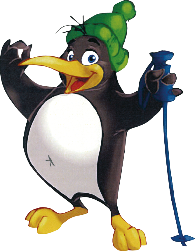 Illustration Pinguin BOBO mit Skistock