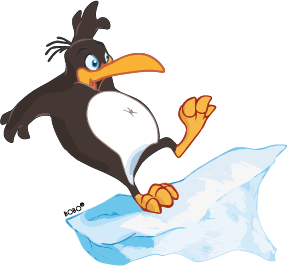 Illustration of BOBO the penguin on an ice floe